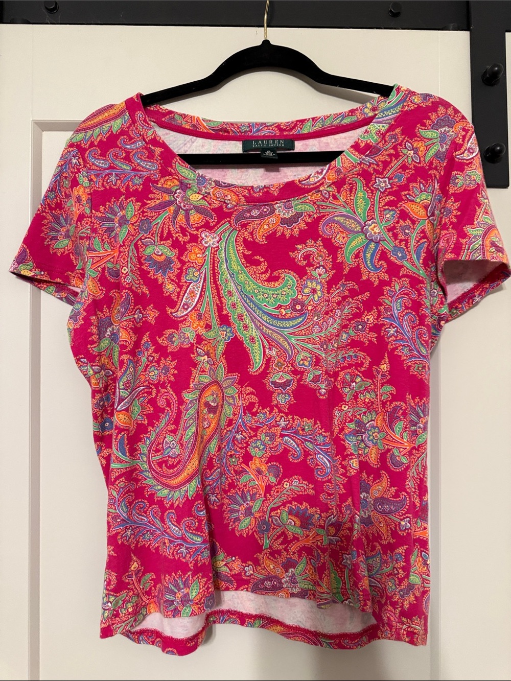 Lauren Ralph Lauren Fuchsia Paisley Short Sleeve Tee